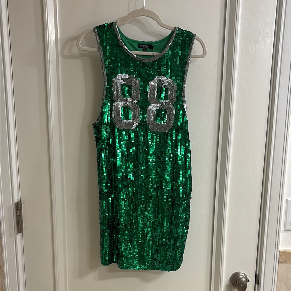BNWT Hand Embellished Green Sequin Jersey Dress  XS/S